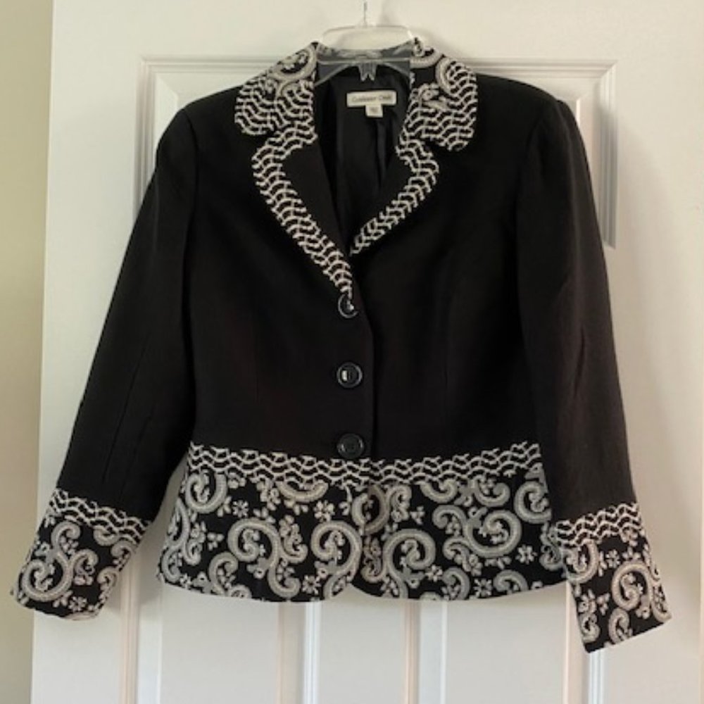 COLDWATER CREEK HEAVY  EMBROIDERED JACKET BLACK & WHITE 8P